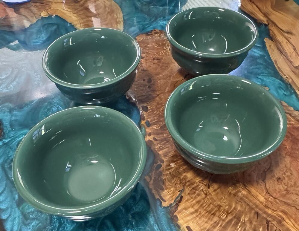 Longaberger Small Dessert Bowls WOVEN TRADITIONS Hunter Green Pottery 4.25”D